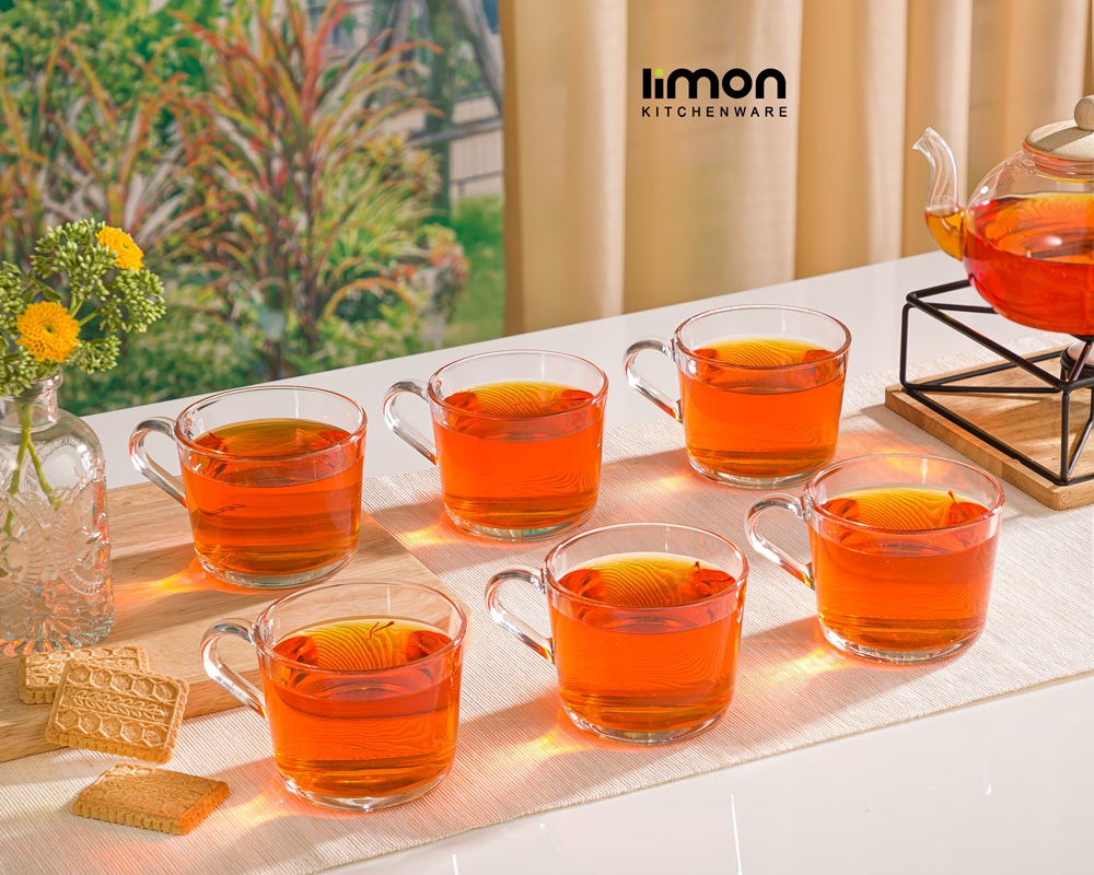 فنجان شیشه ای دسته دار لیمون